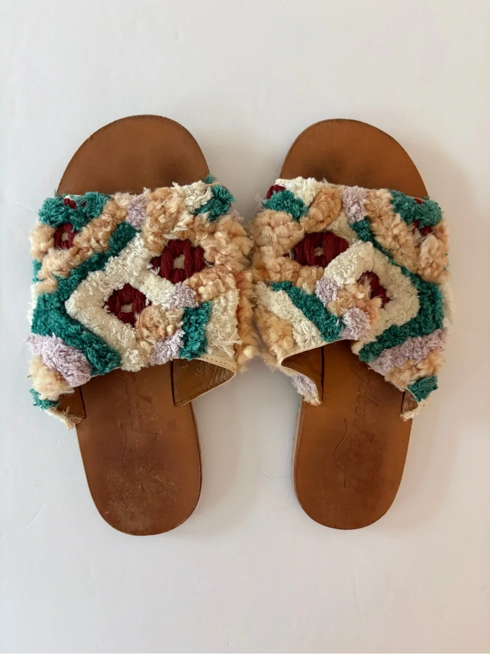 Free People Yuma Woven Mule Sandals Leather Tan Embroidery Women's 37 (7 US)